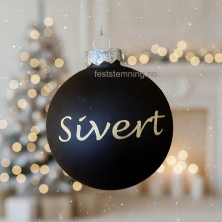 BLÅ JULEKULE MED NAVN - GULLGLITRENDE TEKST (8 cm)