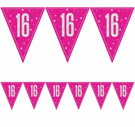 PINK GLITZ BANNERFLAGG 16 ÅR