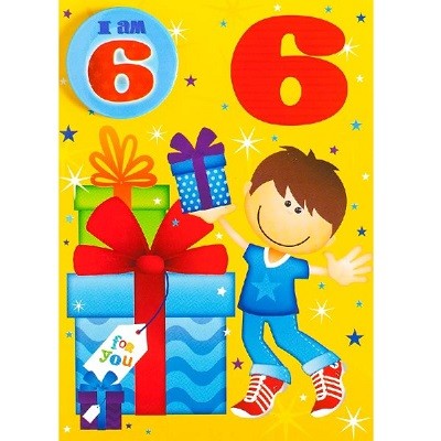 BURSDAGSKORT MED BUTTON GUTT 6 ÅR