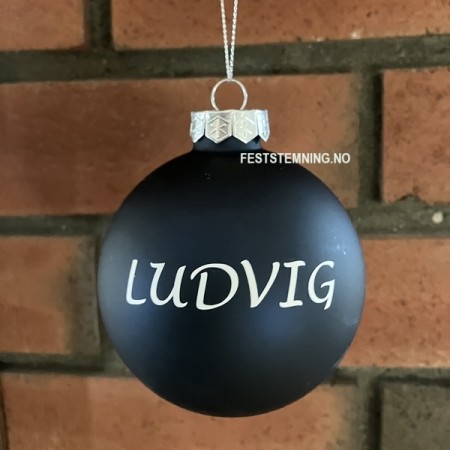 BLÅ JULEKULE MED NAVN - HVIT TEKST (8 cm)