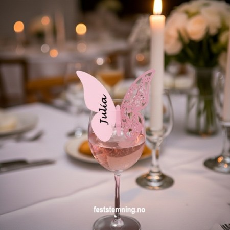 SOMMERFUGL BORDKORT / PYNT TIL GLASS - LYS ROSA