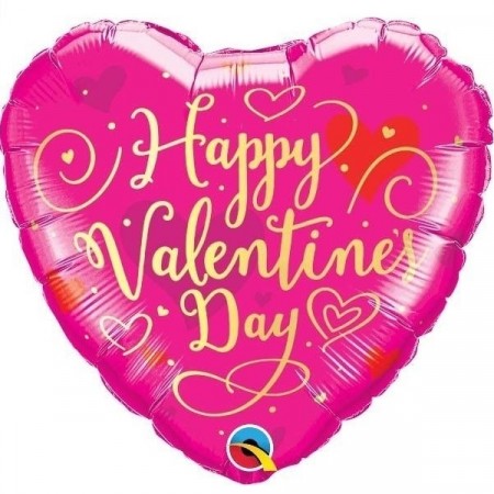 ROSA HJERTEFORMET HAPPY VALENTINE FOLIEBALLONG