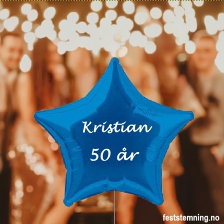 BLÅ STJERNEFORMET FOLIEBALLONG MED NAVN / ALDER