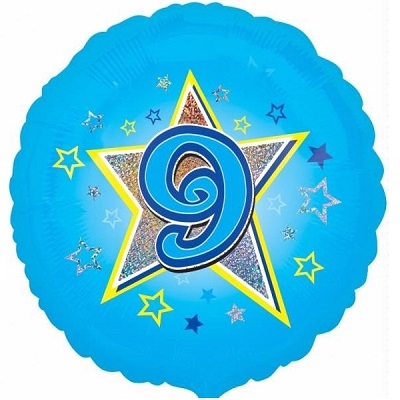 BLÅ FOLIEBALLONG 9 ÅR - STJERNE