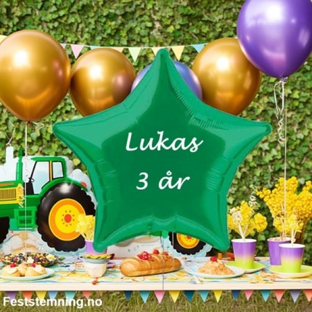 GRØNN STJERNEFORMET FOLIEBALLONG MED NAVN / ALDER (51 cm)