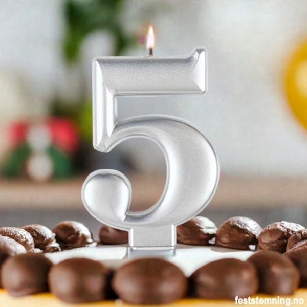 METALLISK SØLVFARGET KAKELYS 5 (illustrasjonsbilde)