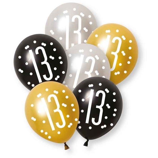 BALLONGER 13 ÅR (black & gold glitz)