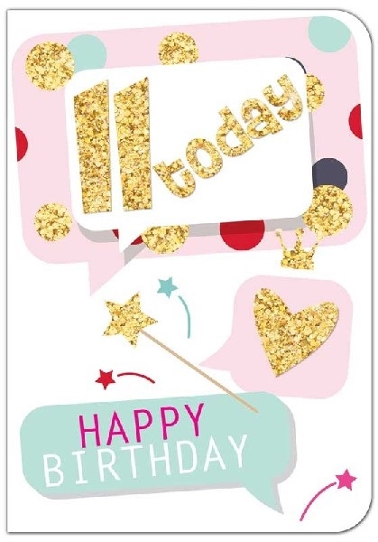 BURSDAGSKORT 11 ÅR - GLITTER GULL