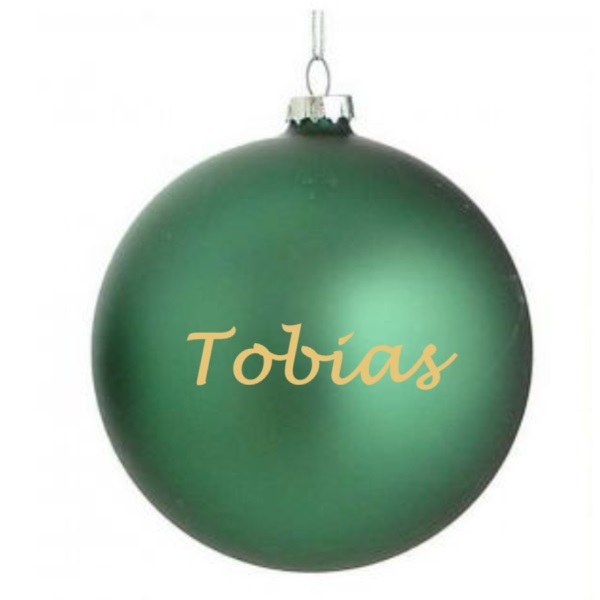 GRØNN JULEKULE MED GULLGLITRENDE TEKST