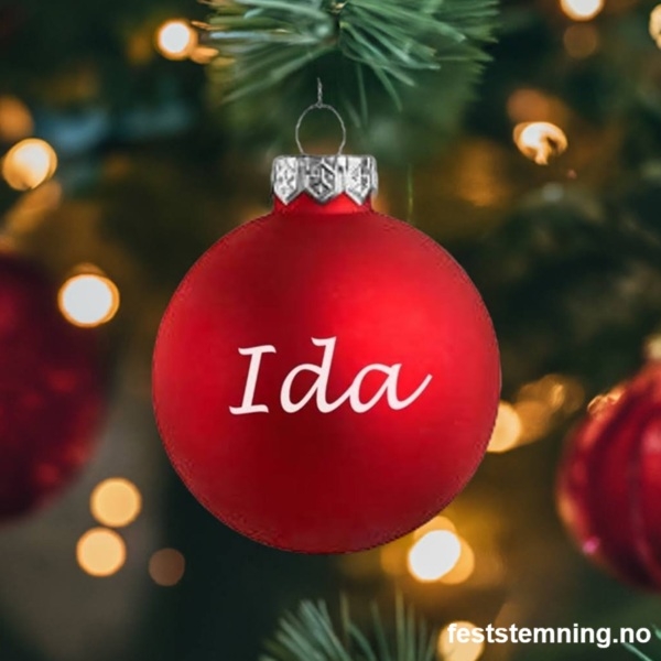 RØD JULEKULE MED NAVN - illustrasjonsbilde - Lucida Handwriting