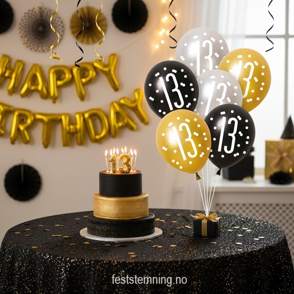 BALLONGER 13 ÅR (black & gold glitz) - illustrasjonsbilde