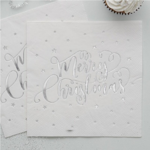 MERRY CHRISTMAS SERVIETTER SØLV