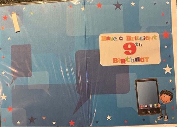 BURSDAGSKORT GUTT 9 ÅR - innside