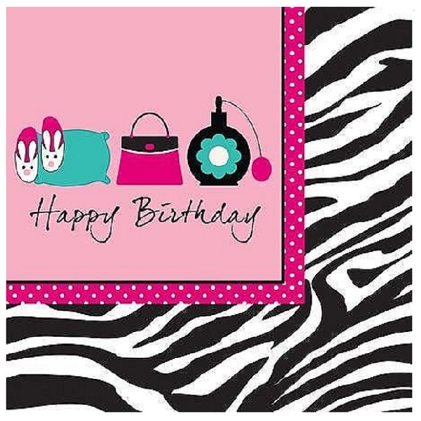 PINK ZEBRA HAPPY BIRTHDAY SERVIETTER