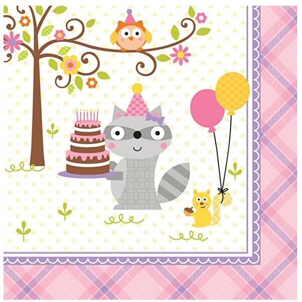 SERVIETTER TIL BARNEBURSDAG MED SKOGSDYR MOTIV