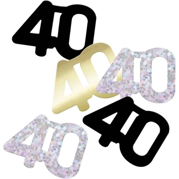 KONFETTI TIL 40-ÅRSDAG (gull, sølv, svart)