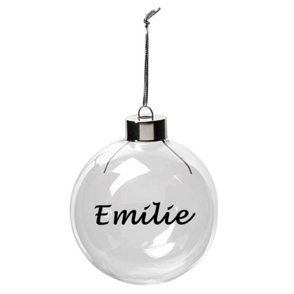 GLASSKULE MED NAVN (julekule med eget navn i svart skrift)