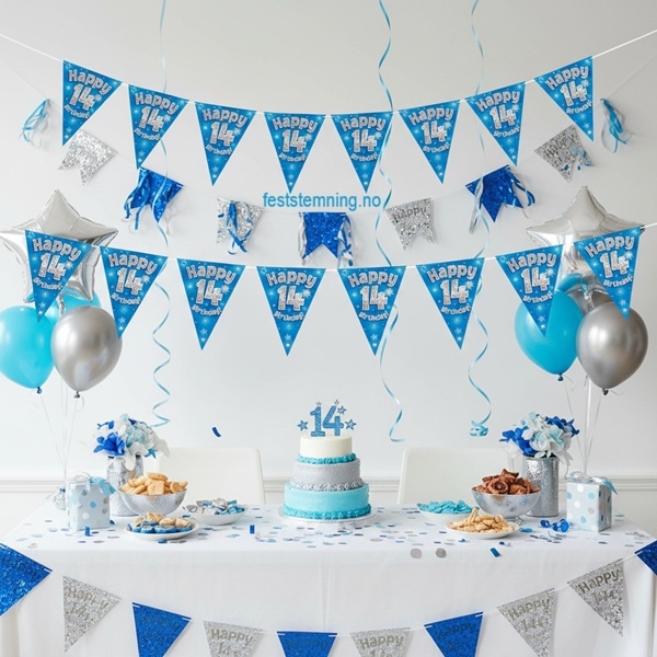 PYNT TIL 14-ÅRSDAG (illustrasjonsbilde bannerflagg 14 år)