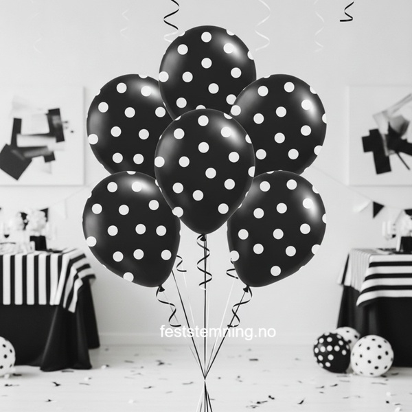 SVARTE OG HVITE POLKA DOT BALLONGER (6-pk)