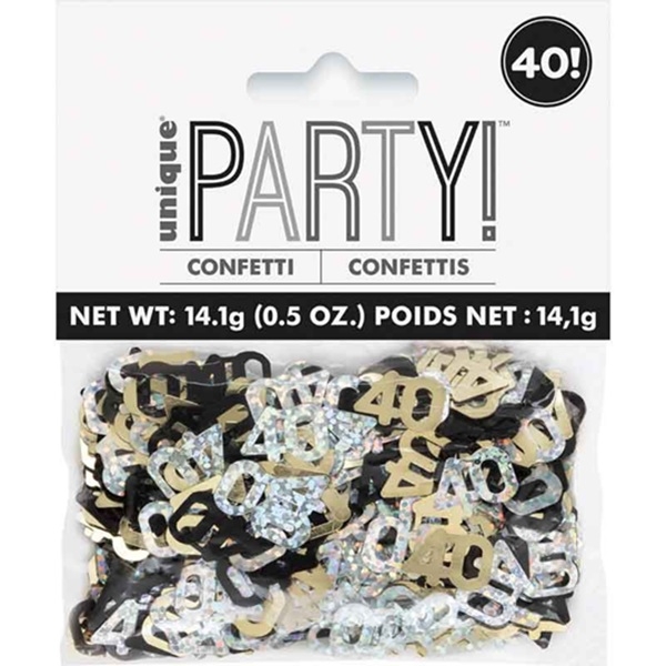 KONFETTI 40 ÅR (gull, sølv, svart)