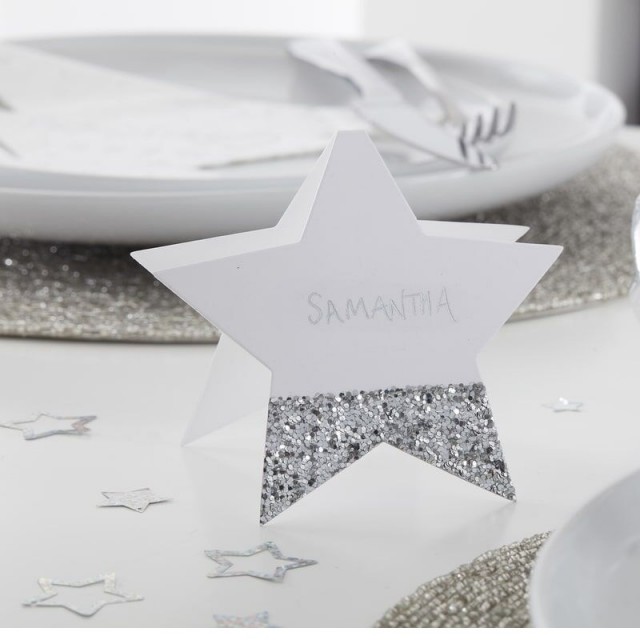 SØLVGLITRENDE STJERNE BORDKORT