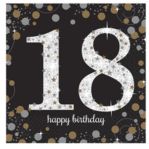 SERVIETTER 18 ÅR (Gold sparkling)