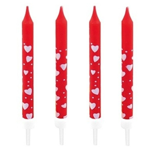 RØDE KAKELYS MED HJERTEPYNT (10-pk)