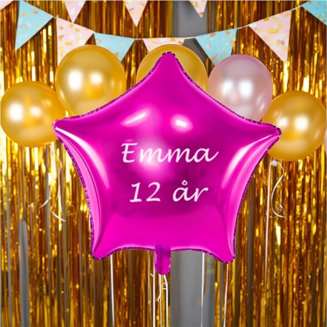 ROSA FOLIEBALLONG MED NAVN OG ALDER (illustrasjonsbilde)