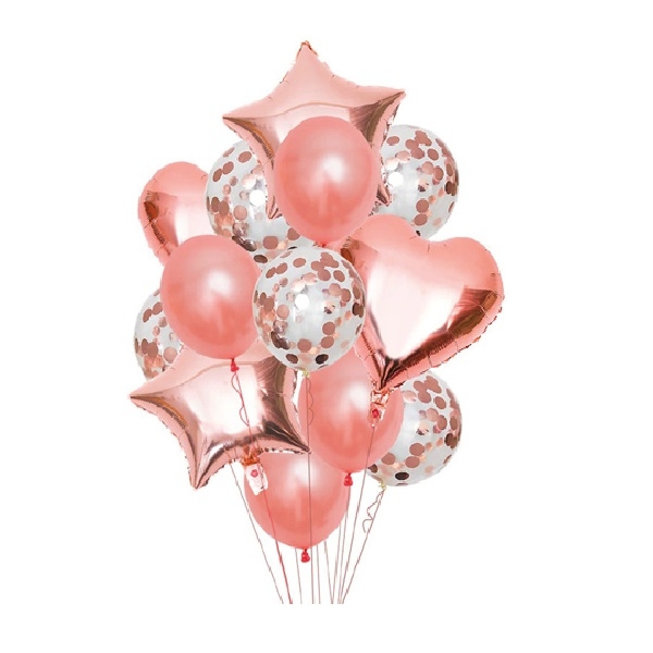 ROSÉGULLFARGET BALLONGBUKETT