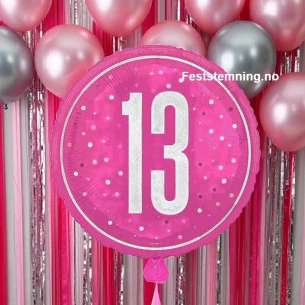 PYNT TIL 13-ÅRSDAG MED ROSA FOLIEBALLONG (illustrasjonsbilde)