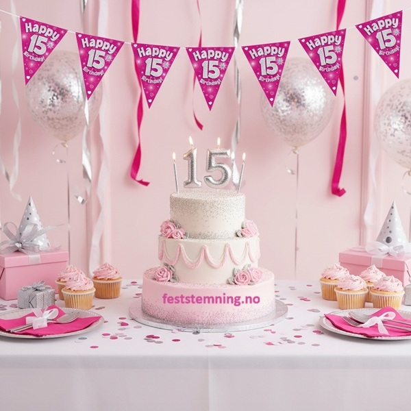 PYNT TIL 15-ÅRSDAG (illustrasjonsbilde rosa flagg 15 år)