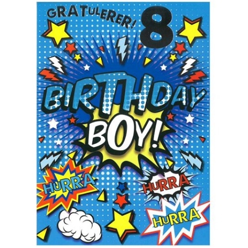 BURSDAGSKORT 8 ÅR - BIRTHDAY BOY
