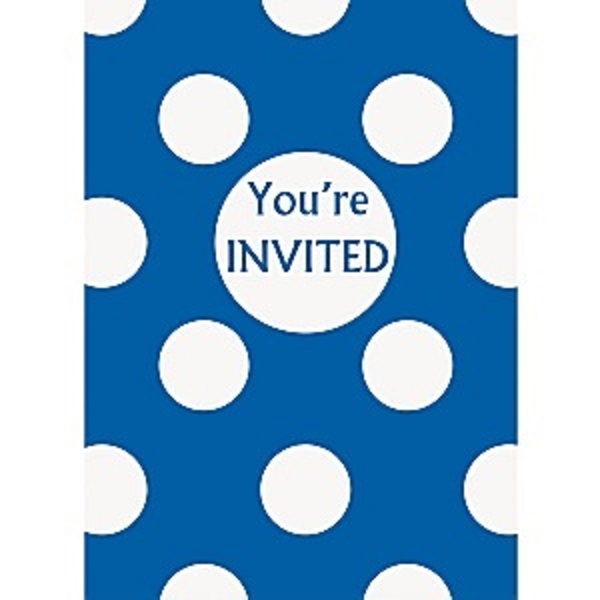 BLÅ POLKA DOT INVITASJONER