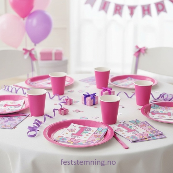 ROSA PYNT OG SERVIETTER TIL BURSDAG JENTE 1 ÅR