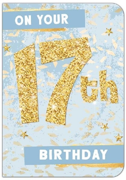 BURSDAGSKORT 17 ÅR - GLITTER GULL