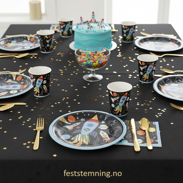 SPACE BORDDEKKING OG KAKELYS (illustrasjonsbilde)