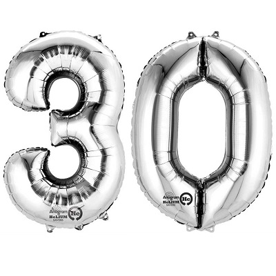 STORE SØLVFARGEDE FOLIEBALLONGER 30 ÅR