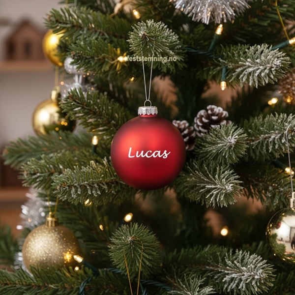 RØD JULEKULE MED NAVN (6 cm) - illustrasjonsbilde