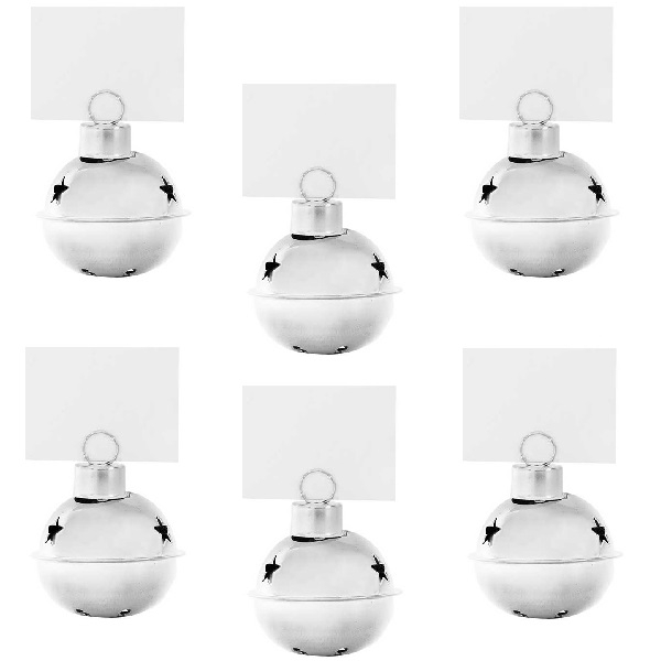 SØLVFARGEDE JULEBJELLER BORDKORTHOLDERE (6-pk)
