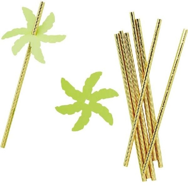 GULLFARGEDE PAPIRSUGERØR MED PALMEBLADER