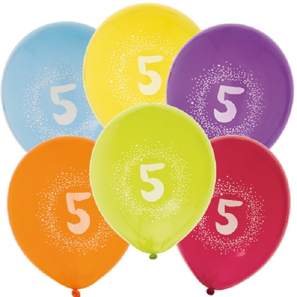 BALLONGER 5 ÅR (6 stk - 27,5 cm)