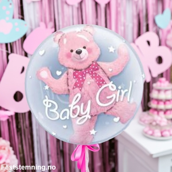 ROSA BAMSE DOBBEL BABY BALLONG (illustrasjonsbilde)