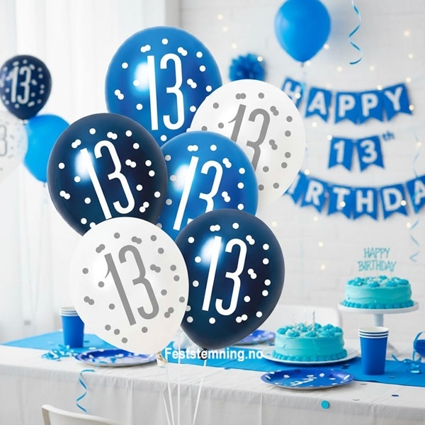 BLÅ BALLONGER OG PYNT TIL 13-ÅRSDAG (illustrasjonsbilde)
