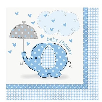 UMBRELLAPHANTS BLÅ BABY SHOWER SERVIETTER - type 1