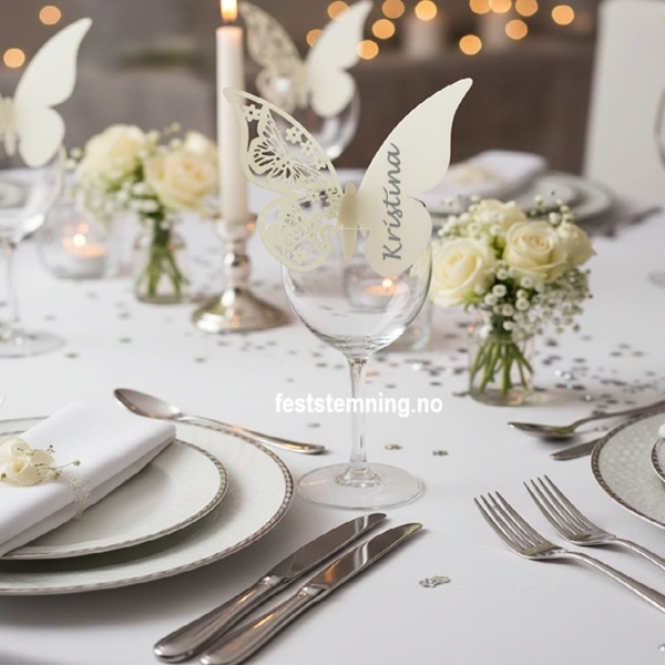 IVORY HVIT SOMMERFUGL BORDKORT (illustrasjonsbilde)