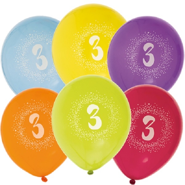 BALLONGER 3 ÅR (6-pk - 30 cm)