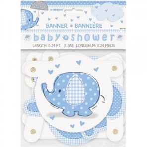 UMBRELLAPHANTS BLÅ BABY SHOWER TEKSTBANNER