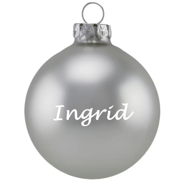 SØLVFARGET JULEKULE MED NAVN