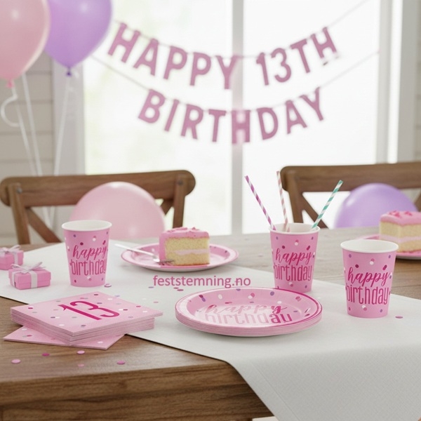 ROSA PYNT 13 ÅR (illustrasjonsbilde servietter 13 år)