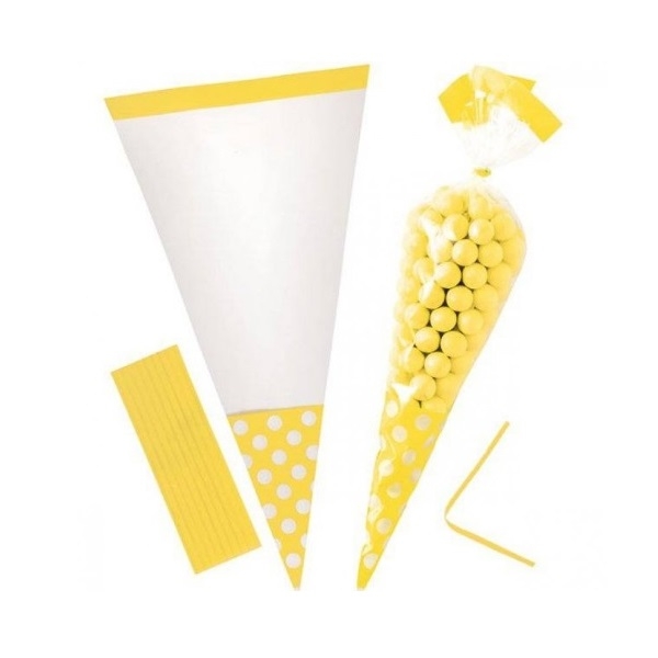 GULE POLKA DOT CELLOFAN GODTEPOSER